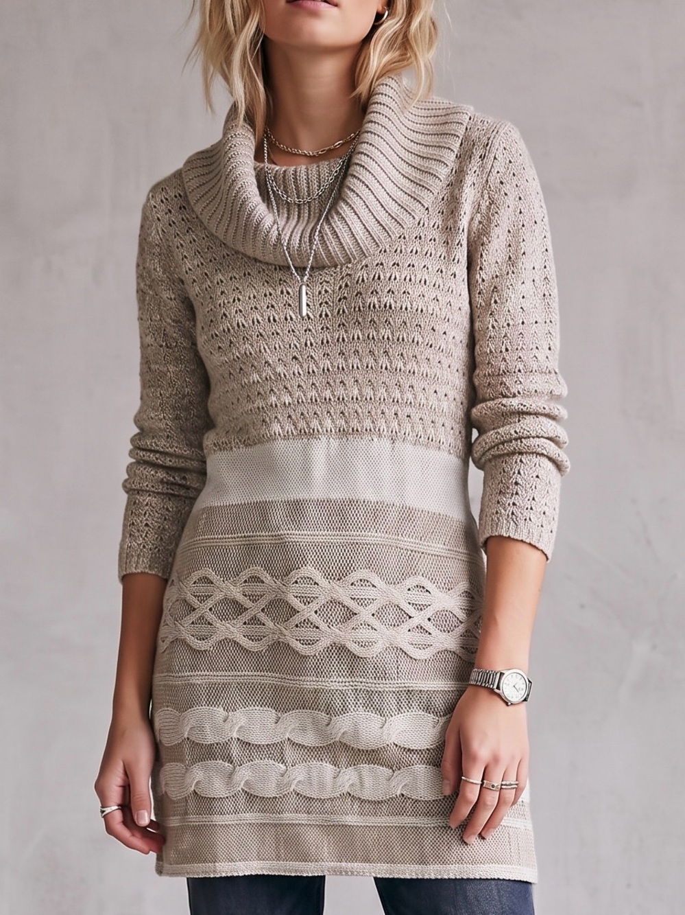 Soft Surroundings Women’s Knit Sweater Dress XS Petite Beige & Cream Cottagecore